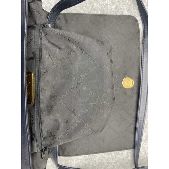 Paloma Picasso Made in Italy Navy Blue Leather Gold Hardware Crossbody Purse - Picture 14 of 16